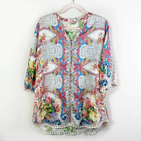 Johnny Was Blush Button Down Silk Blouse Top Tunic size XS - Picture 4 of 12